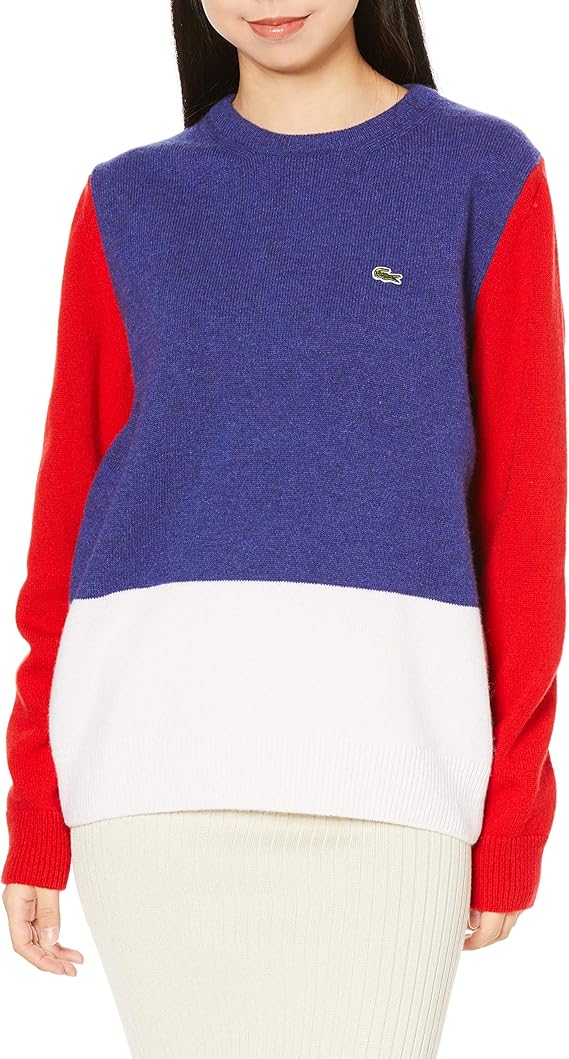 lacoste 法国鳄鱼 针织衫 made in france 彩色块羊毛毛衣 女士